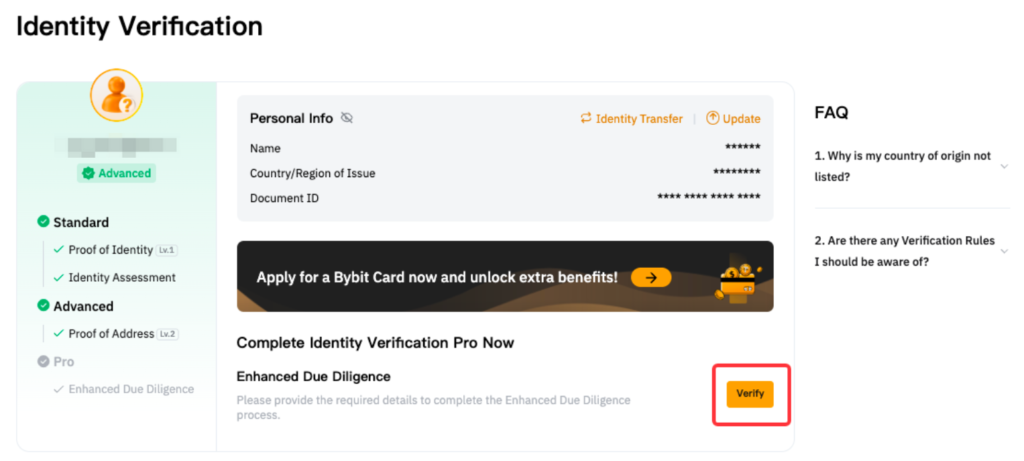 Bybit KYC identity verification 2026 — Level 1 verified status