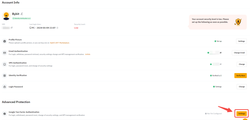 Bybit Two-Factor Authentication (2FA)