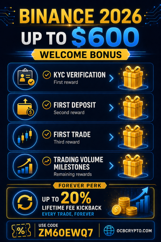 binance referral code 2026 welcome bonus breakdown infographic — $100 USDT reward structure