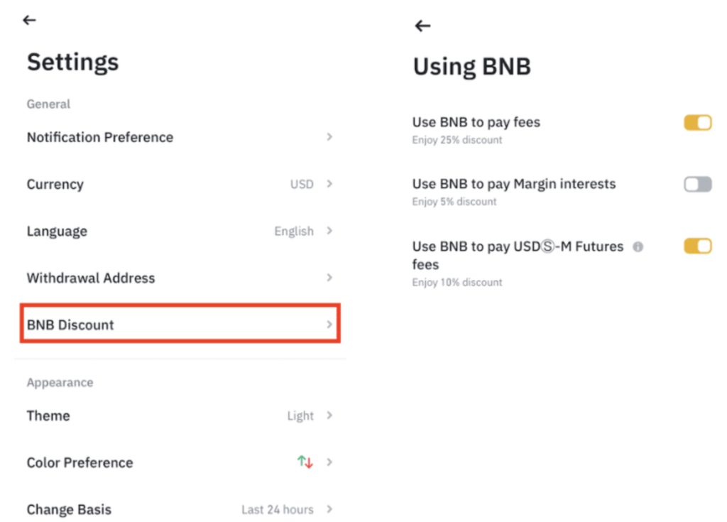 how to enable BNB fee discount on binance 2026