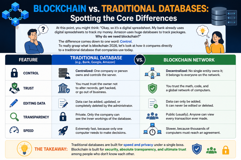 what is blockchain 2026-Blockchain vs. Traditional Databases: Spotting the Core Differences