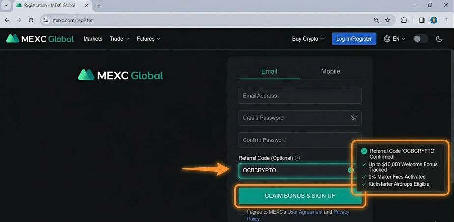 mexc referral code 2026- Successful Referral Code Application Notification
