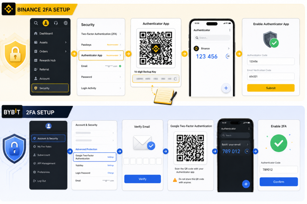 how to set up 2fa crypto exchange 2026-Binance 2fa set up vs Bybit 2fa set up