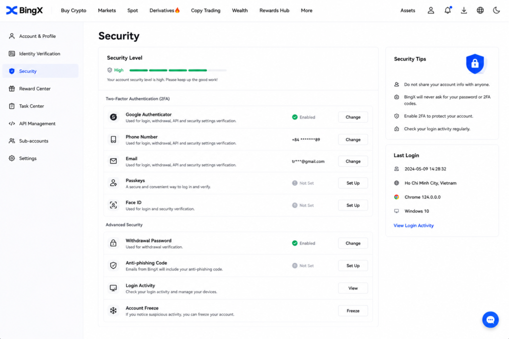 bingx review 2026-BingX Security settings
