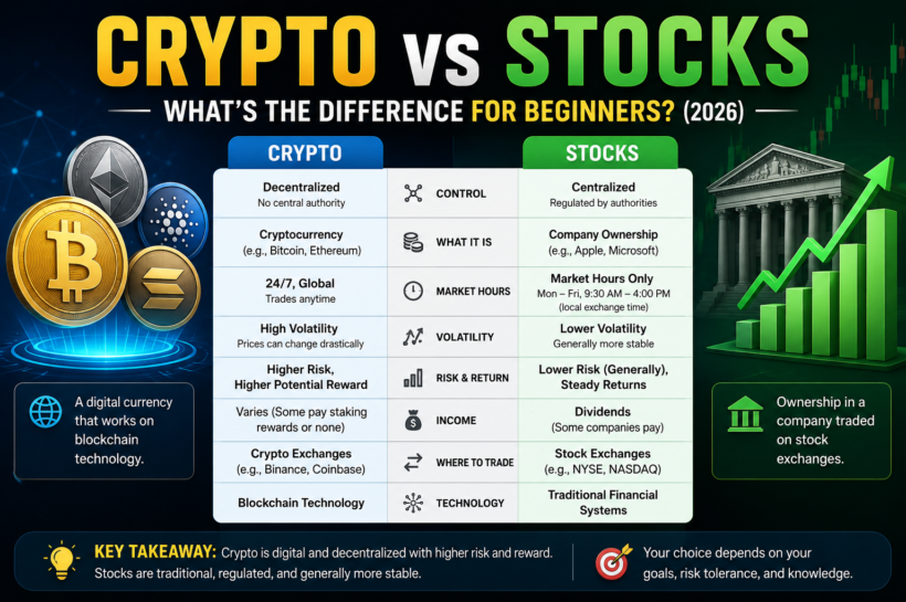 crypto vs stocks beginners 2026