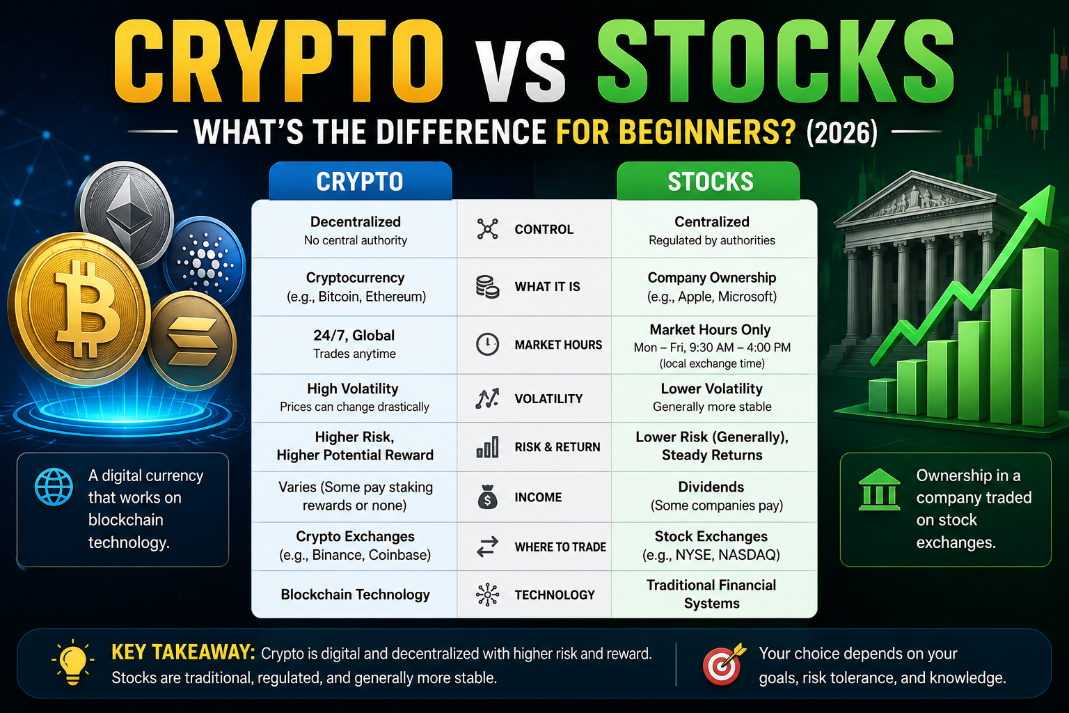 crypto vs stocks beginners 2026