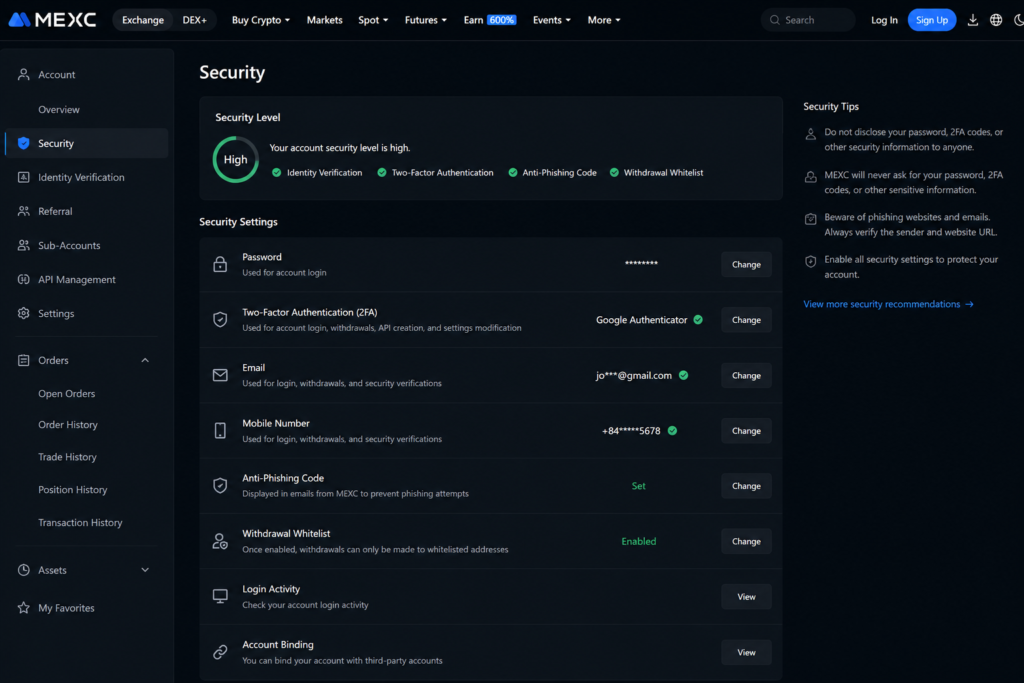 mexc review 2026-MEXC Security settings