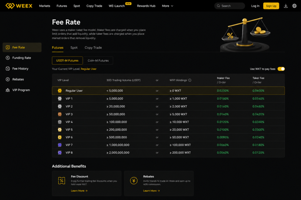 weex review 2026--Weex fee page