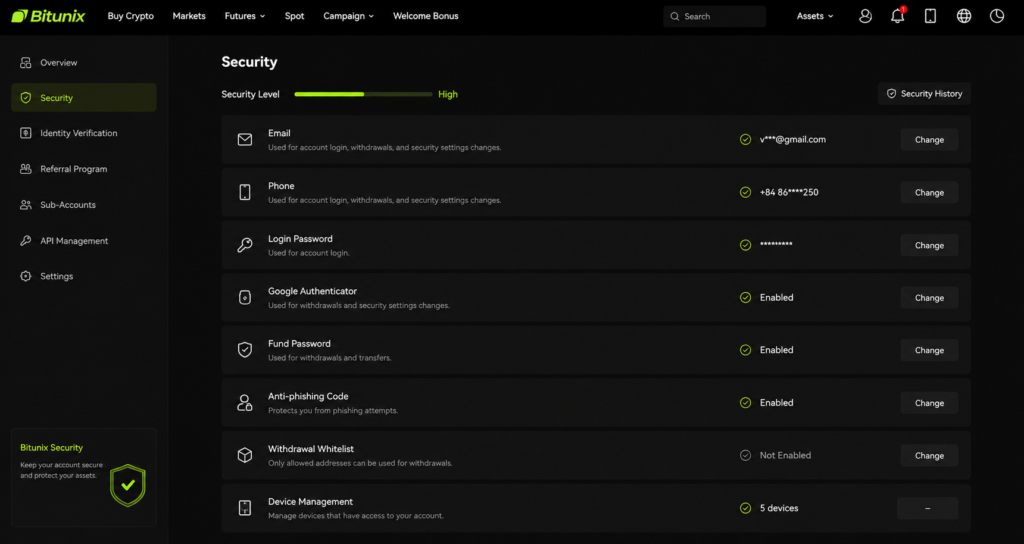 bitunix review 2026-Bitunix Security settings