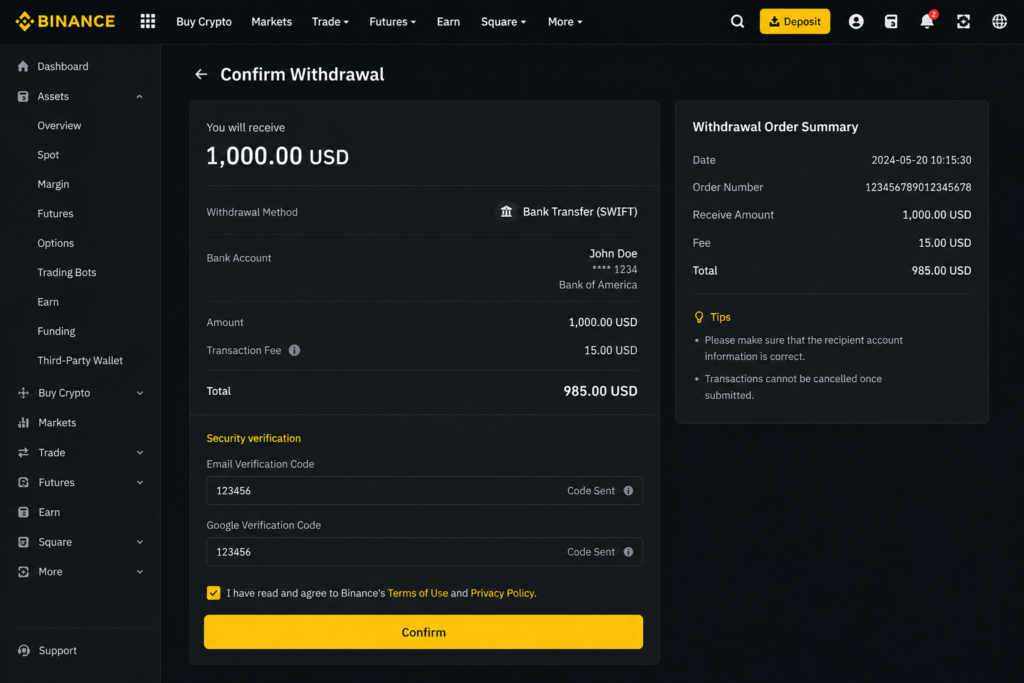 how to withdraw crypto to bank account 2026-Withdrawal confirmation screen