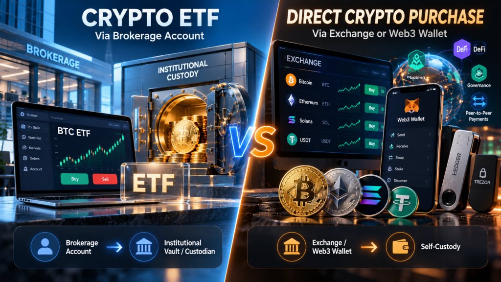 What Is a Crypto ETF 2026-Crypto ETF vs. Direct Crypto Purchases