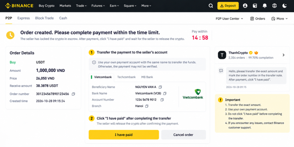 How to Use Binance P2P-Escrow / Payment Confirmation Screen